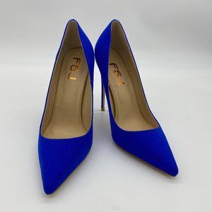 FSJ Blue Suede Pointed Toe Pump Stilettos Heel